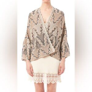 Free People Tan and Black Open Front Butterfly Kimono
